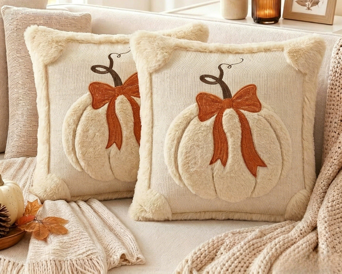 Plush Pumpkin Bow Cushion Cover Set – image 2
