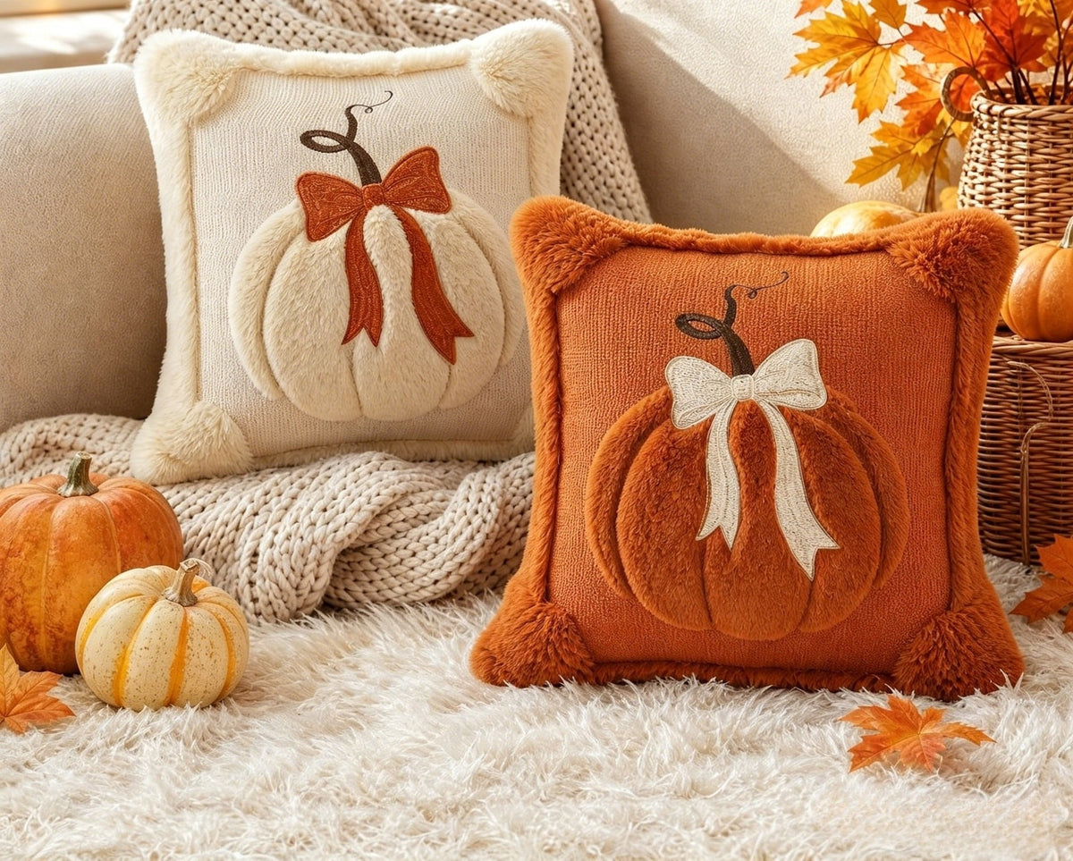 Plush Pumpkin Bow Cushion Cover Set – image 4