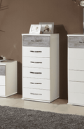 Ramina white and concrete grey narrow six-drawer chest