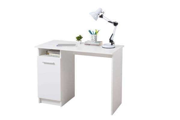 Reygo Matt White Computer Desk with Cupboard
