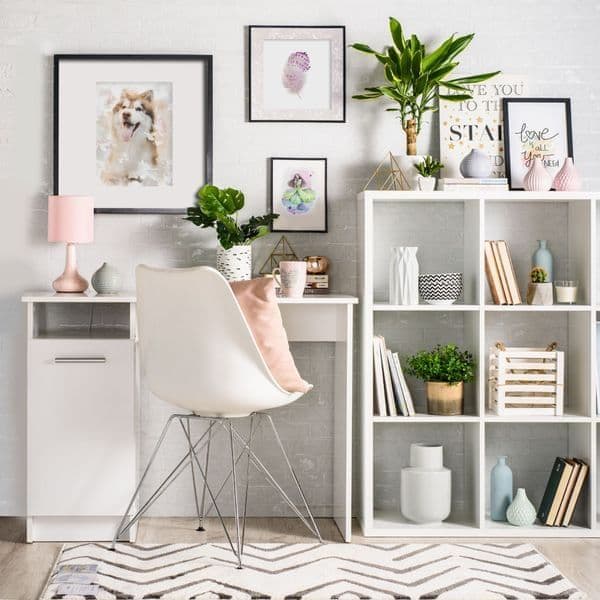 Reygo Matt White Computer Desk with Cupboard