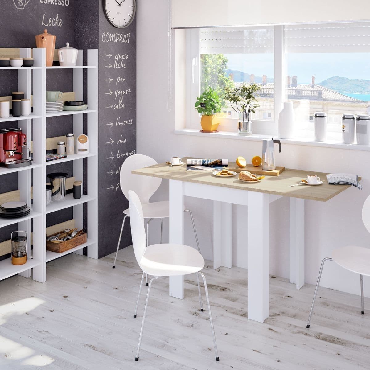 Riccardo White & Light Oak Small Extending Dining Table