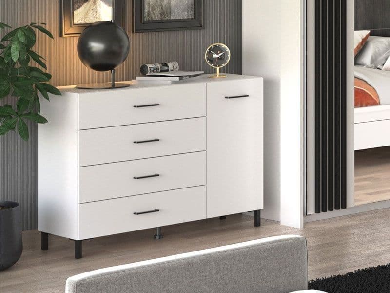 Romero White Sideboard – 4 Drawers & Cupboard