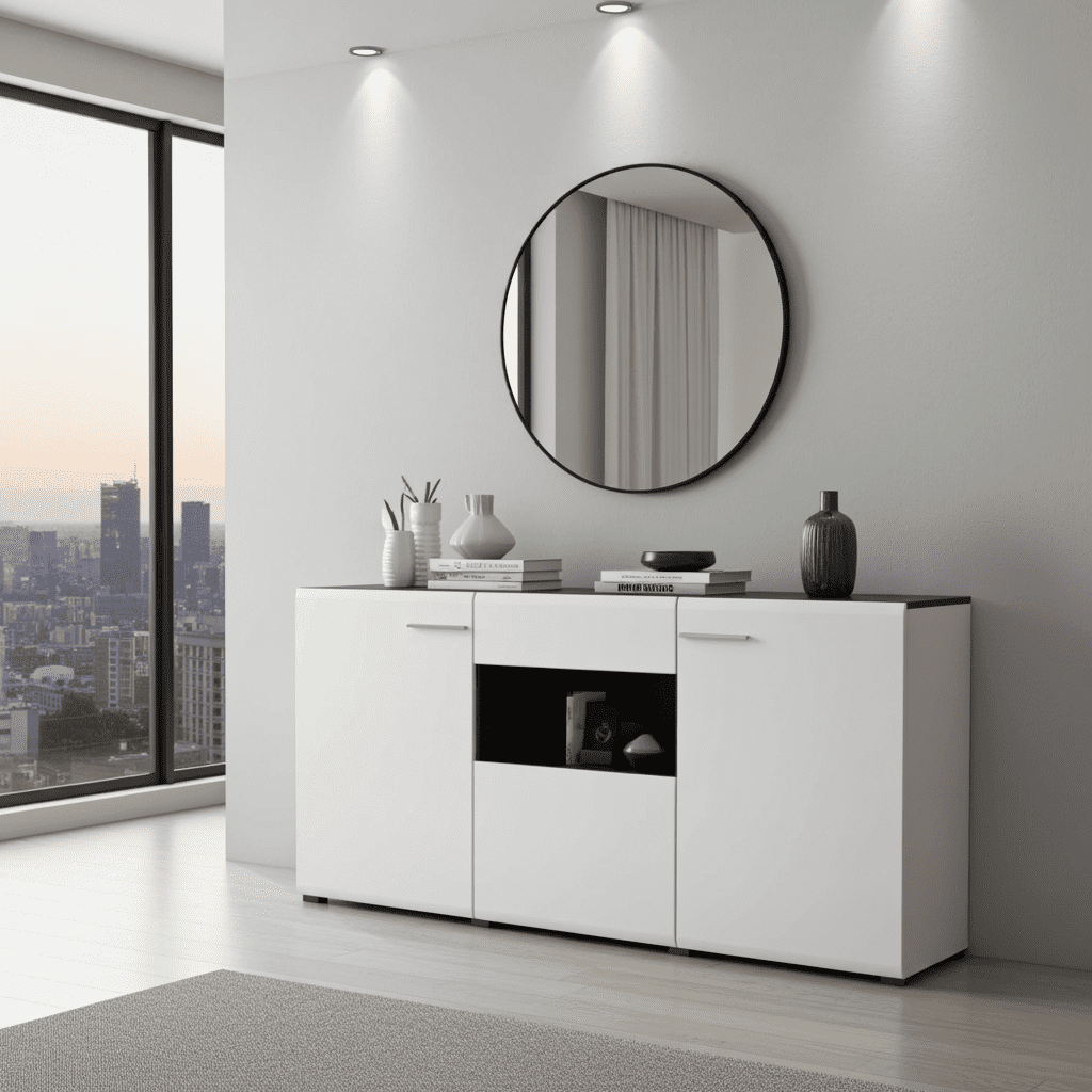 Royce White Gloss Wide 3-Door Sideboard