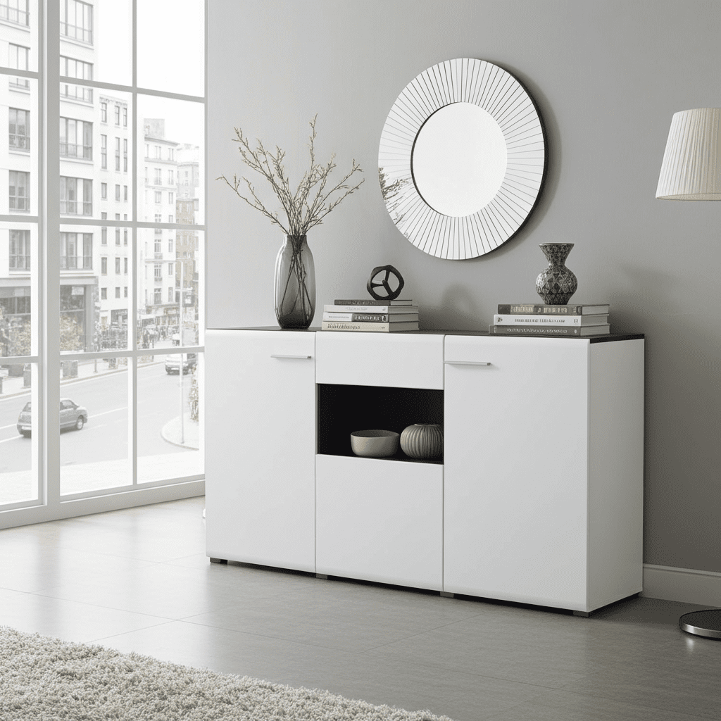 Royce White Gloss Wide 3-Door Sideboard