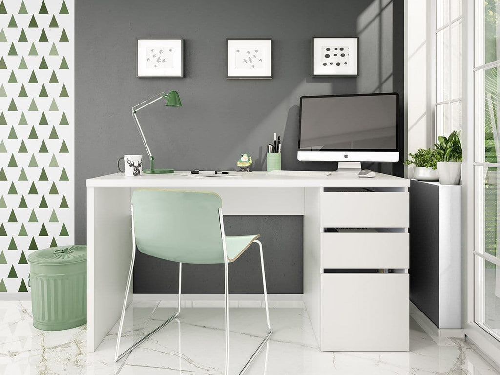 Sacramento Arctic White Office Desk with Cupboard & Drawers