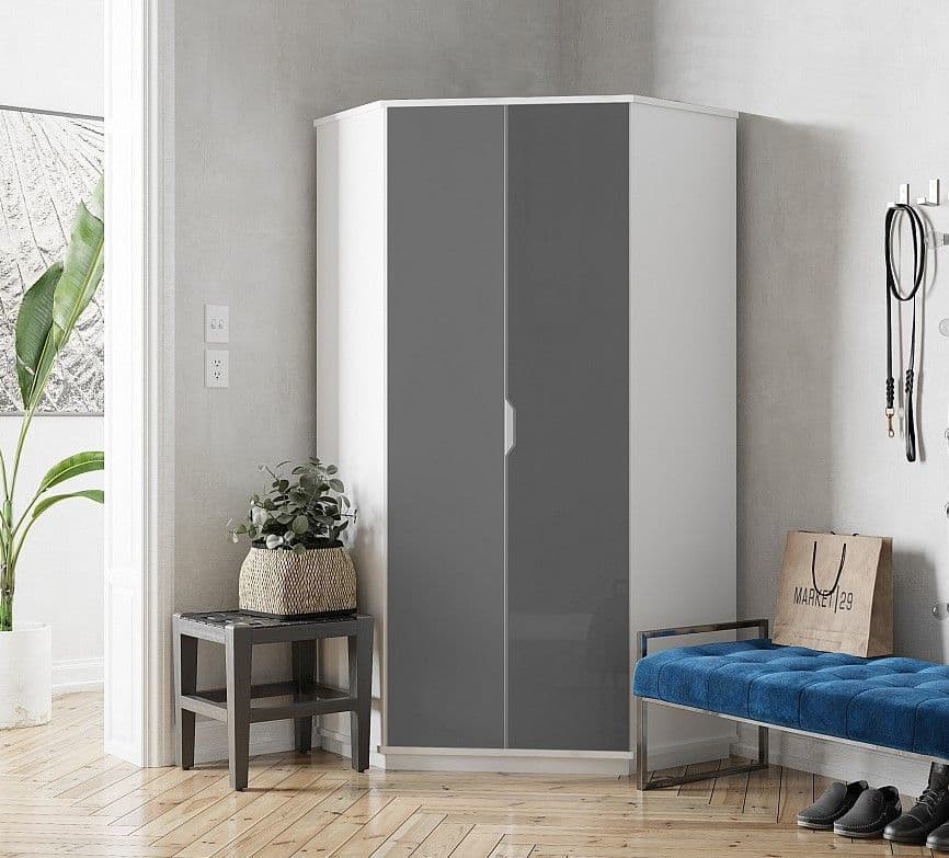 Santino grey high gloss and white corner wardrobe