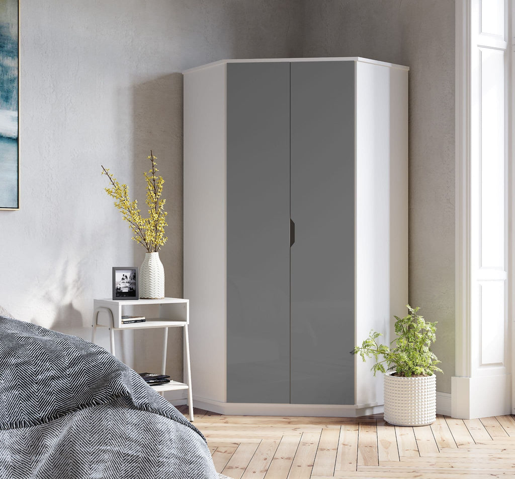 Santino grey high gloss and white corner wardrobe