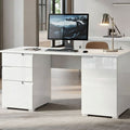 Santino large white gloss computer desk with drawers and cupboards