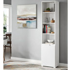 Santino tall narrow white bookcase with white gloss cupboard door
