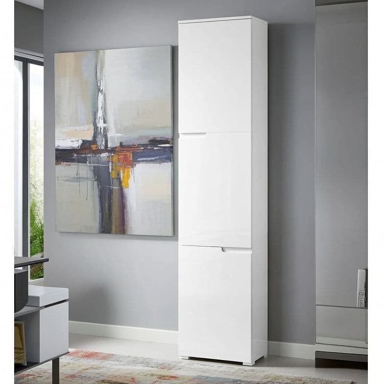 Santino tall narrow white gloss three-door storage cabinet