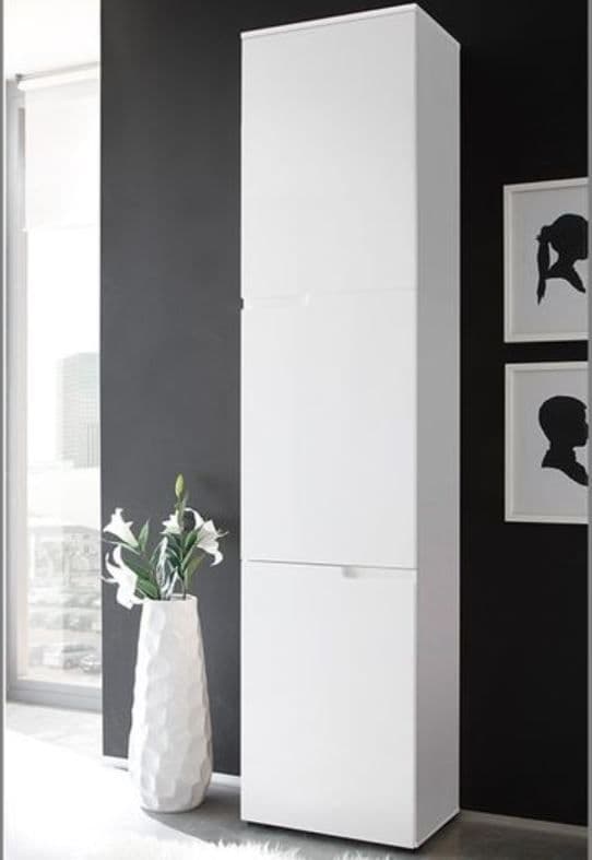 Santino tall narrow white gloss three-door storage cabinet