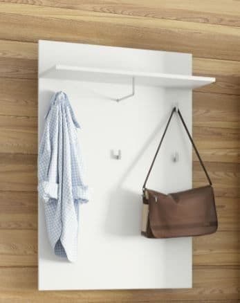 Santino white gloss wall-mounted hallway coat rack with shelf and hooks