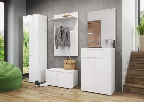 Santino white gloss wall-mounted hallway coat rack with shelf and hooks
