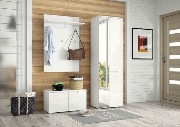 Santino white gloss low hallway storage cupboard with two doors
