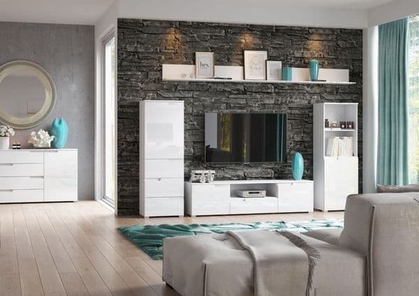 Santino white gloss short narrow bookcase with cupboard