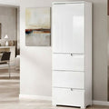 Santino white gloss slim tallboy storage unit with cupboard and three drawers