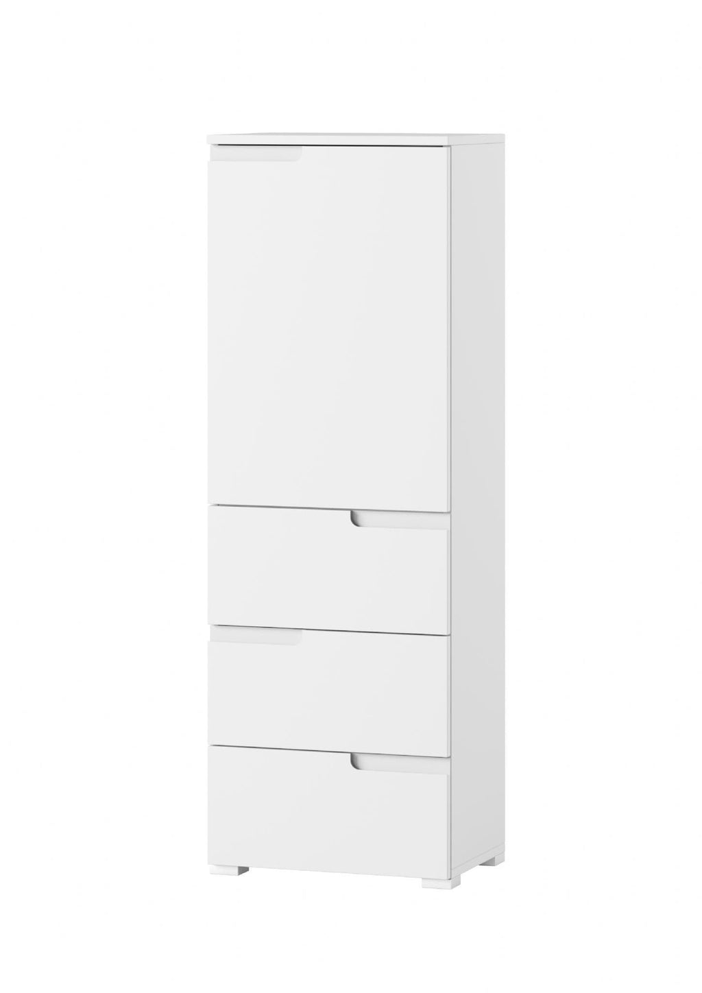 Santino white gloss slim tallboy storage unit with cupboard and three drawers