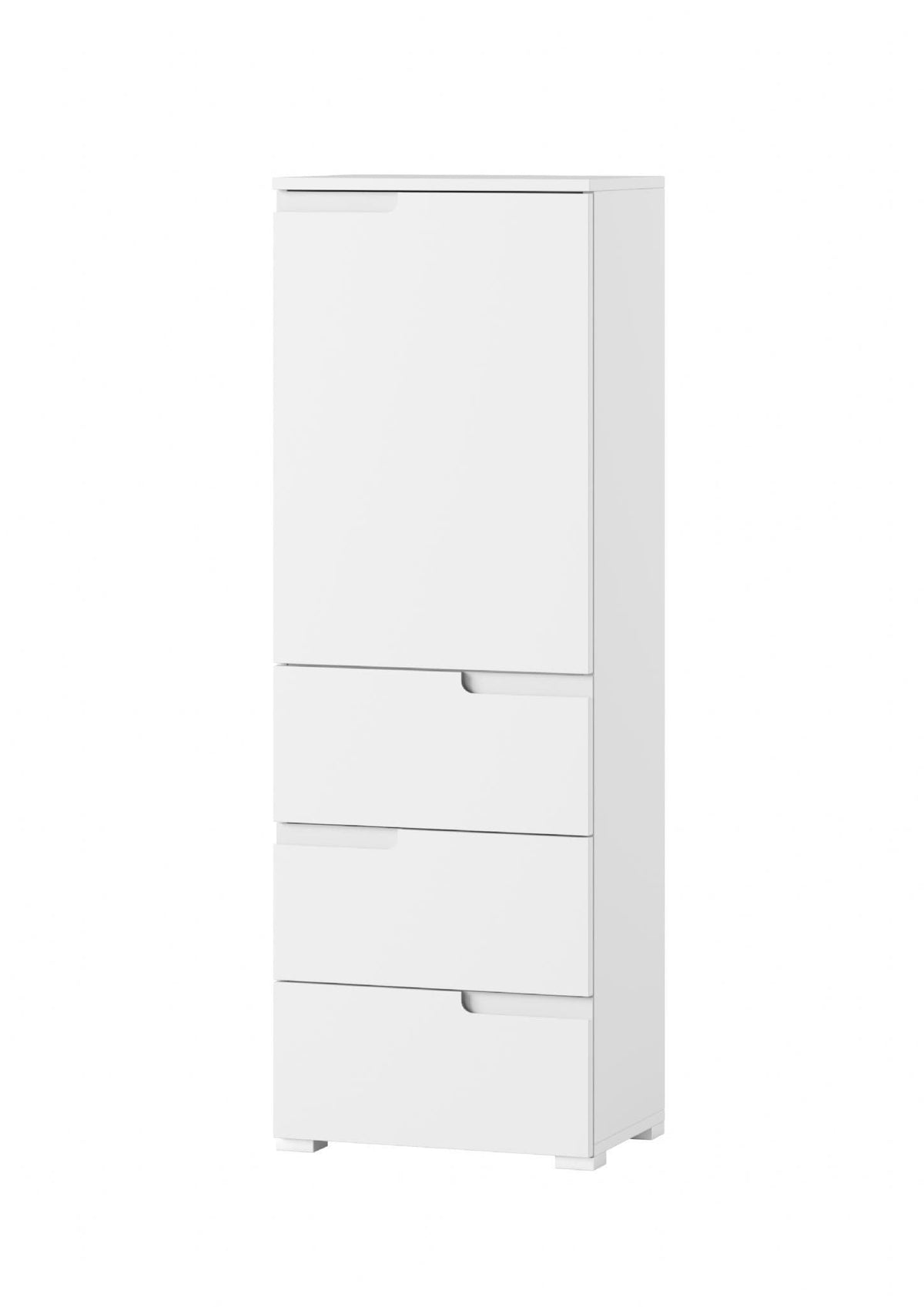 Santino white gloss slim tallboy storage unit with cupboard and three drawers