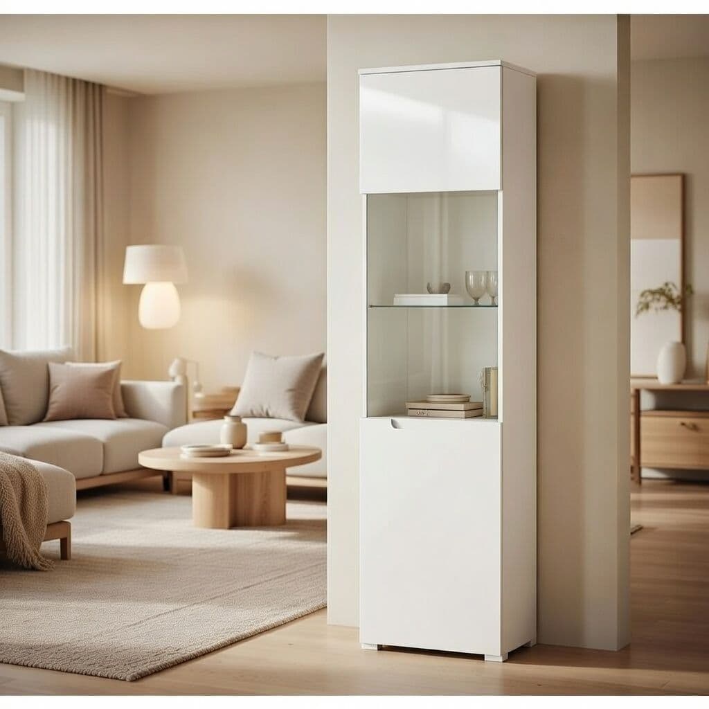 Santino white gloss tall display unit with glass door