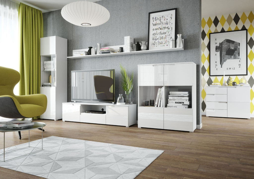 Santino white gloss tall display unit with glass door