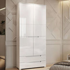 Santino white high gloss two-door wardrobe with two drawers