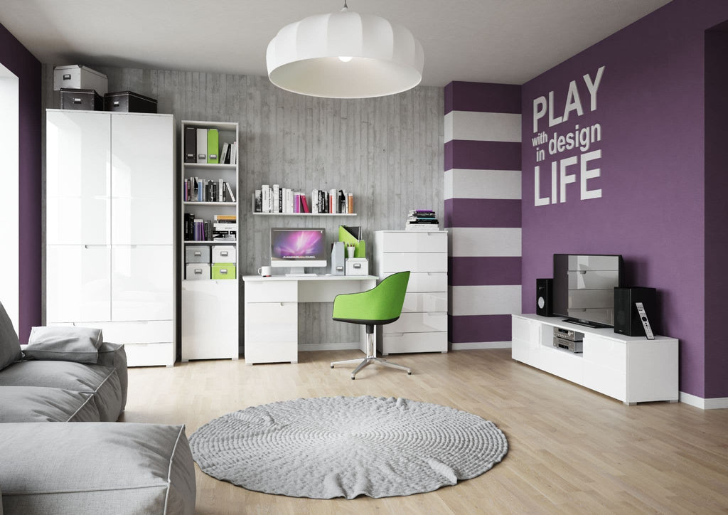 Santino white high gloss two-door wardrobe with two drawers