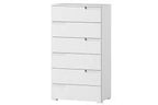 Santino white high gloss tall six-drawer chest with handle-free drawers
