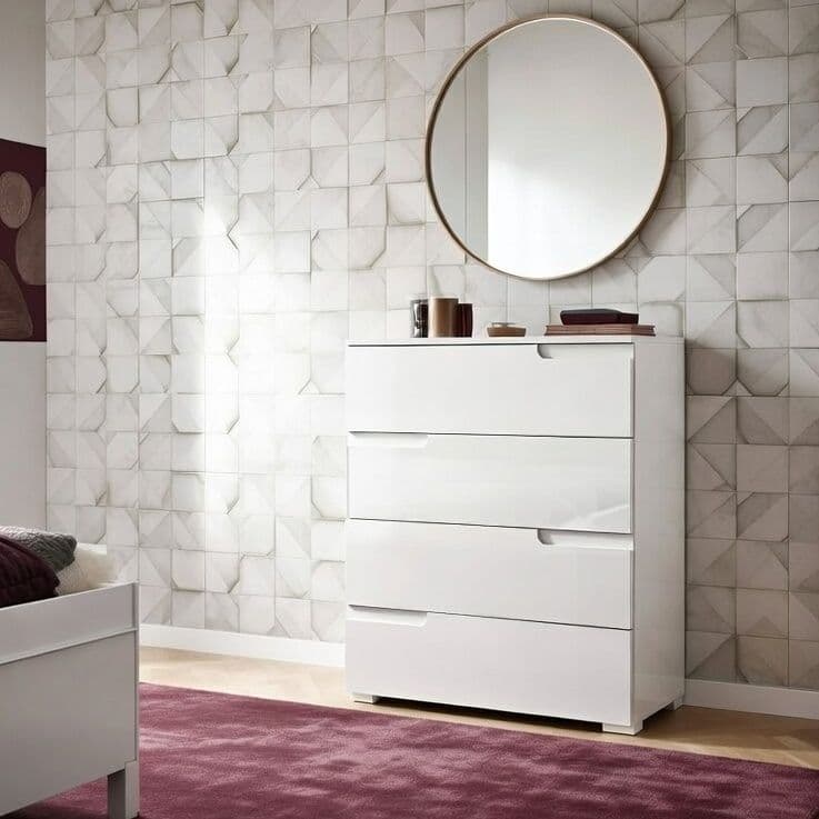 Santino white high gloss four-drawer chest with handle-free drawers
