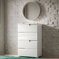 Santino white high gloss narrow four-drawer chest with handle-free drawers
