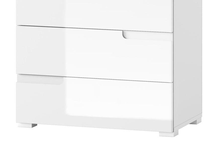 Santino white high gloss narrow four-drawer chest with handle-free drawers