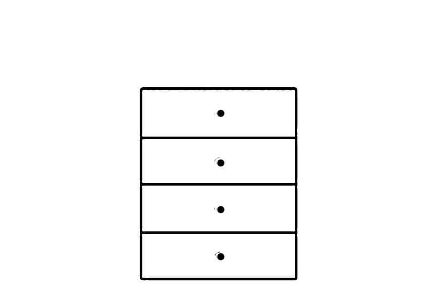 Santino white high gloss narrow four-drawer chest with handle-free drawers