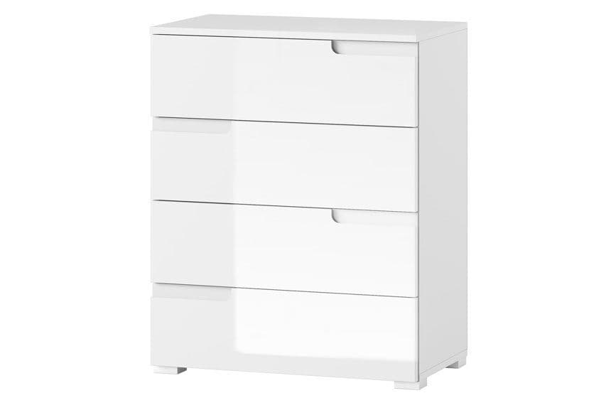 Santino white high gloss narrow four-drawer chest with handle-free drawers