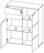 Santino white high gloss tall sideboard with two doors and two drawers