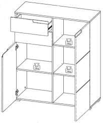 Santino white high gloss tall sideboard with two doors and two drawers