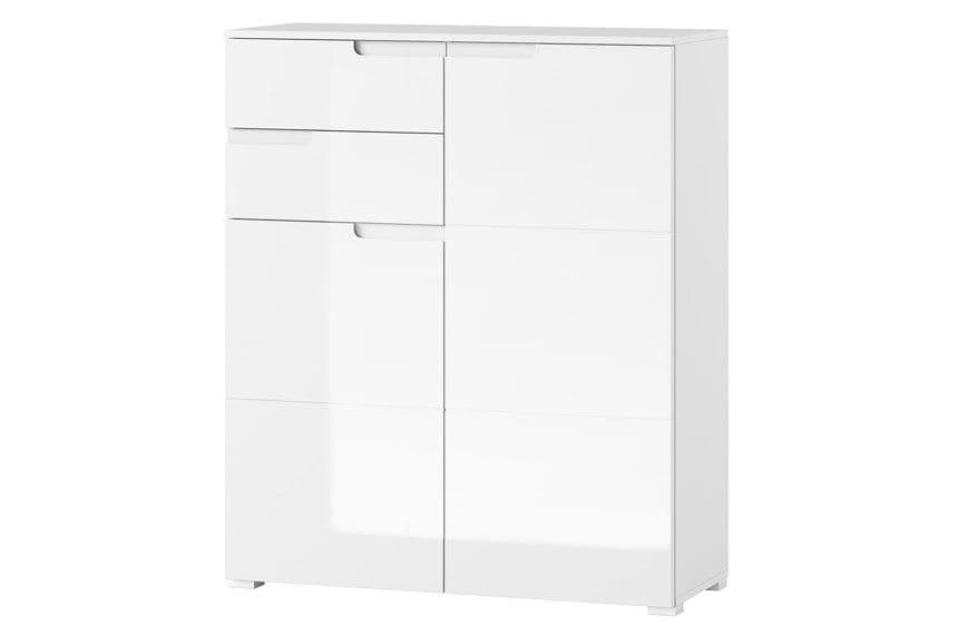 Santino white high gloss tall sideboard with two doors and two drawers