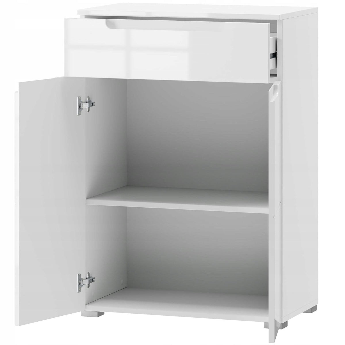 Santino white high gloss compact tall sideboard with drawer and two doors