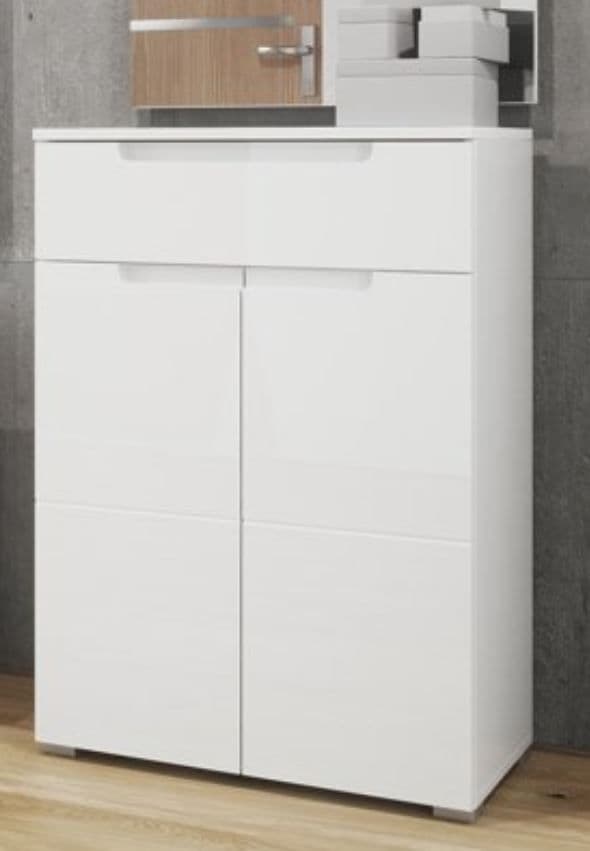 Santino white high gloss compact tall sideboard with drawer and two doors