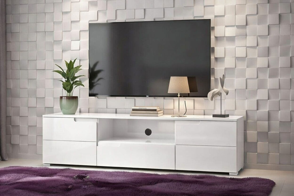 Santino white high gloss 165cm TV cabinet with drawer and doors