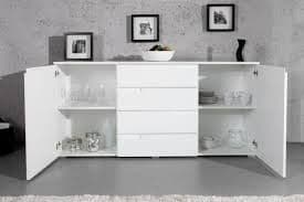 Santino white high gloss wide sideboard with four drawers and two doors