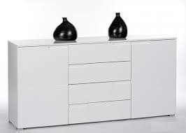 Santino white high gloss wide sideboard with four drawers and two doors