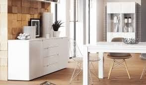 Santino white high gloss wide sideboard with four drawers and two doors