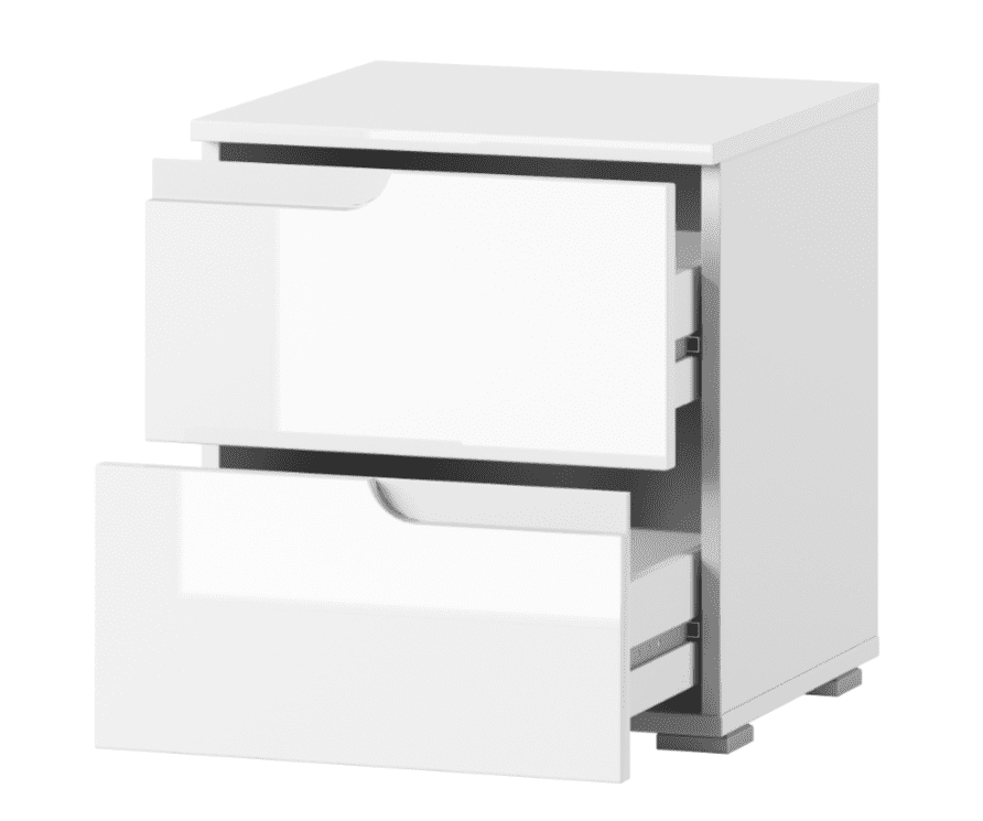 Santino white gloss two-drawer bedside table with handle-free drawers