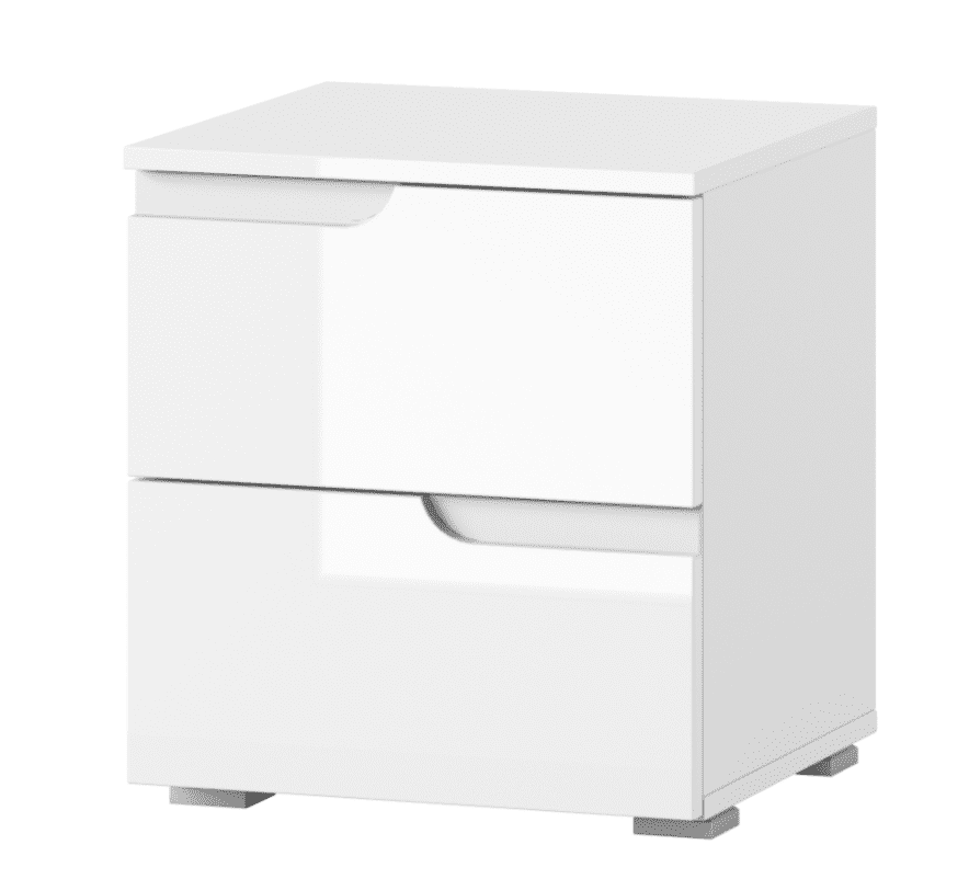 Santino white gloss two-drawer bedside table with handle-free drawers