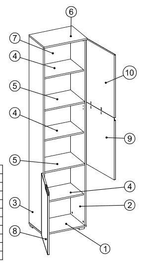 Santino tall narrow white gloss three-door storage cabinet