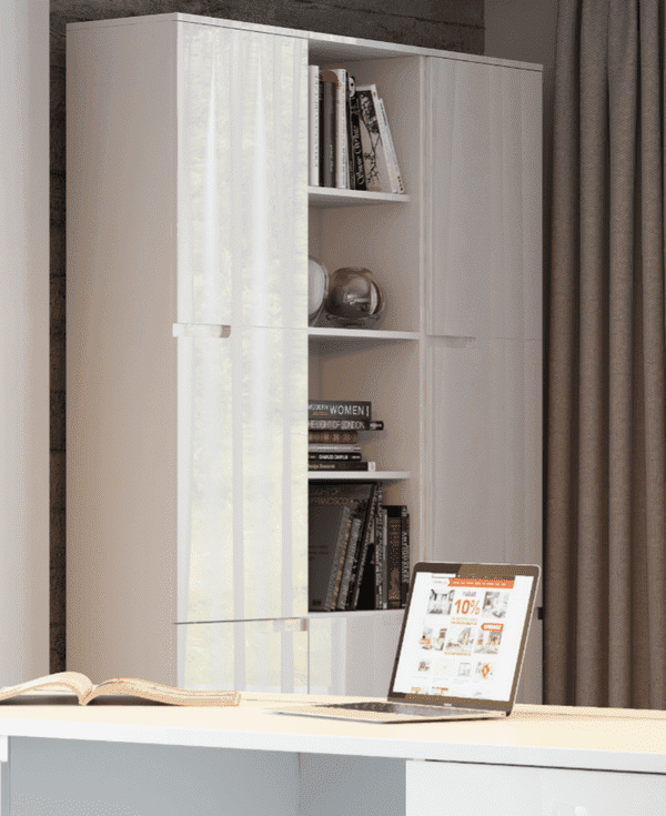 Santino tall narrow white gloss three-door storage cabinet
