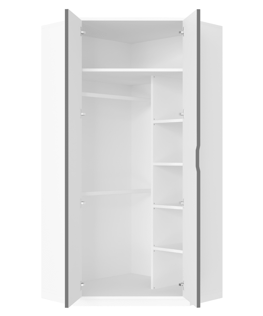 Santino white corner wardrobe with two full-length mirrored doors