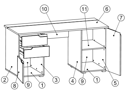 Santino large white gloss computer desk with drawers and cupboards