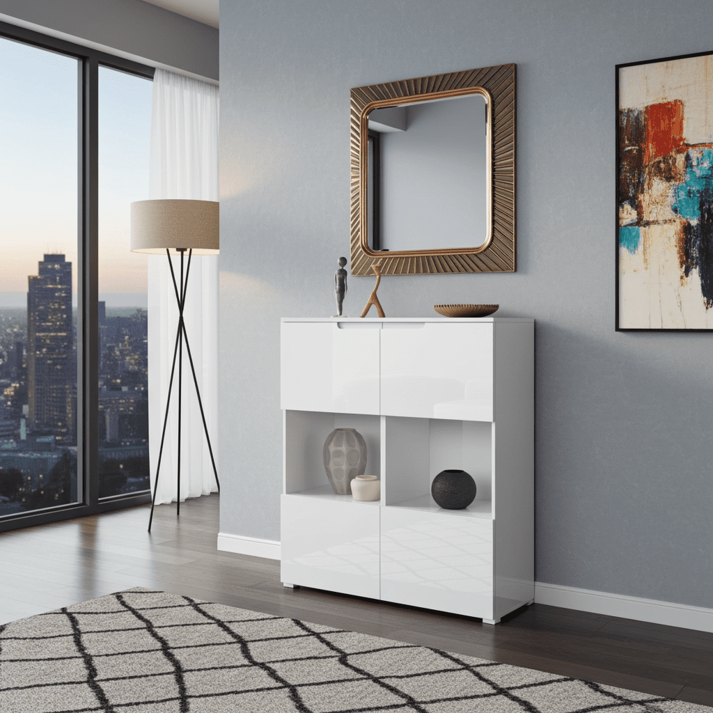 Santino white gloss display cabinet with glass display windows