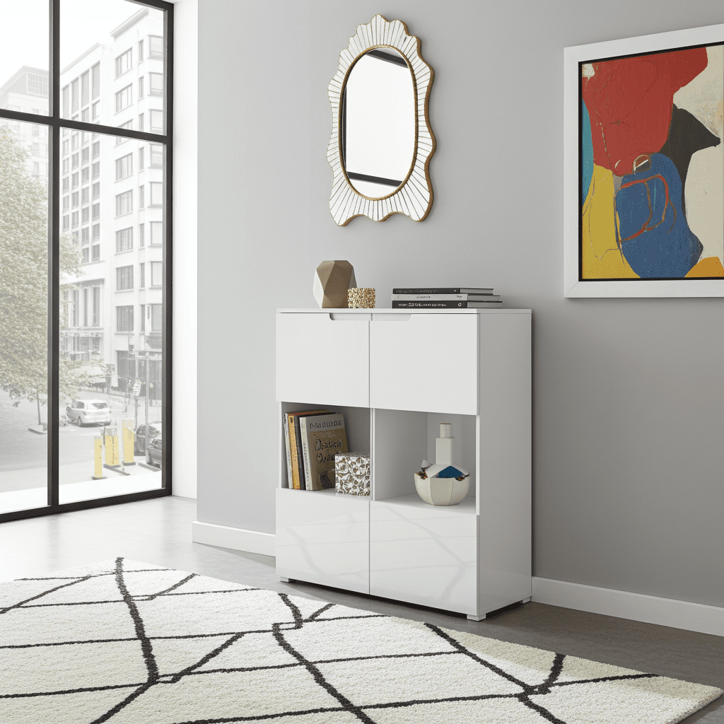 Santino white gloss display cabinet with glass display windows
